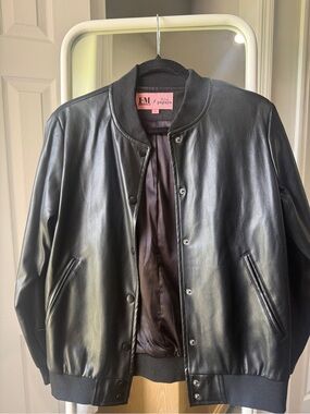 Bird’s Papaya Black Leather Bomber Jacket - women’s